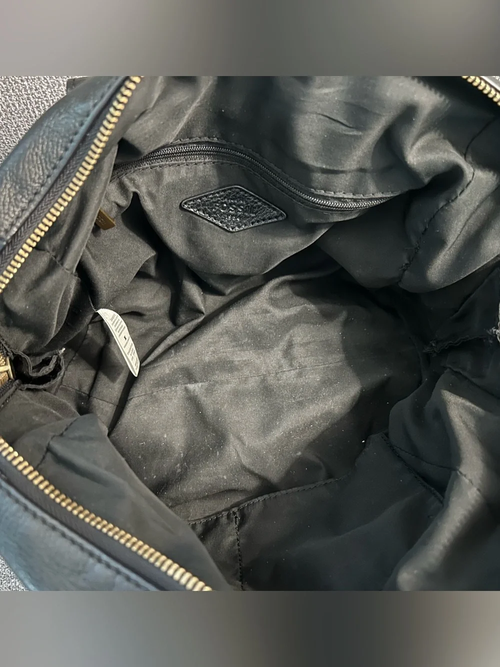 Fossil Sydney Black Leather Satchel Bag with Crossbody Strap & gold hardware